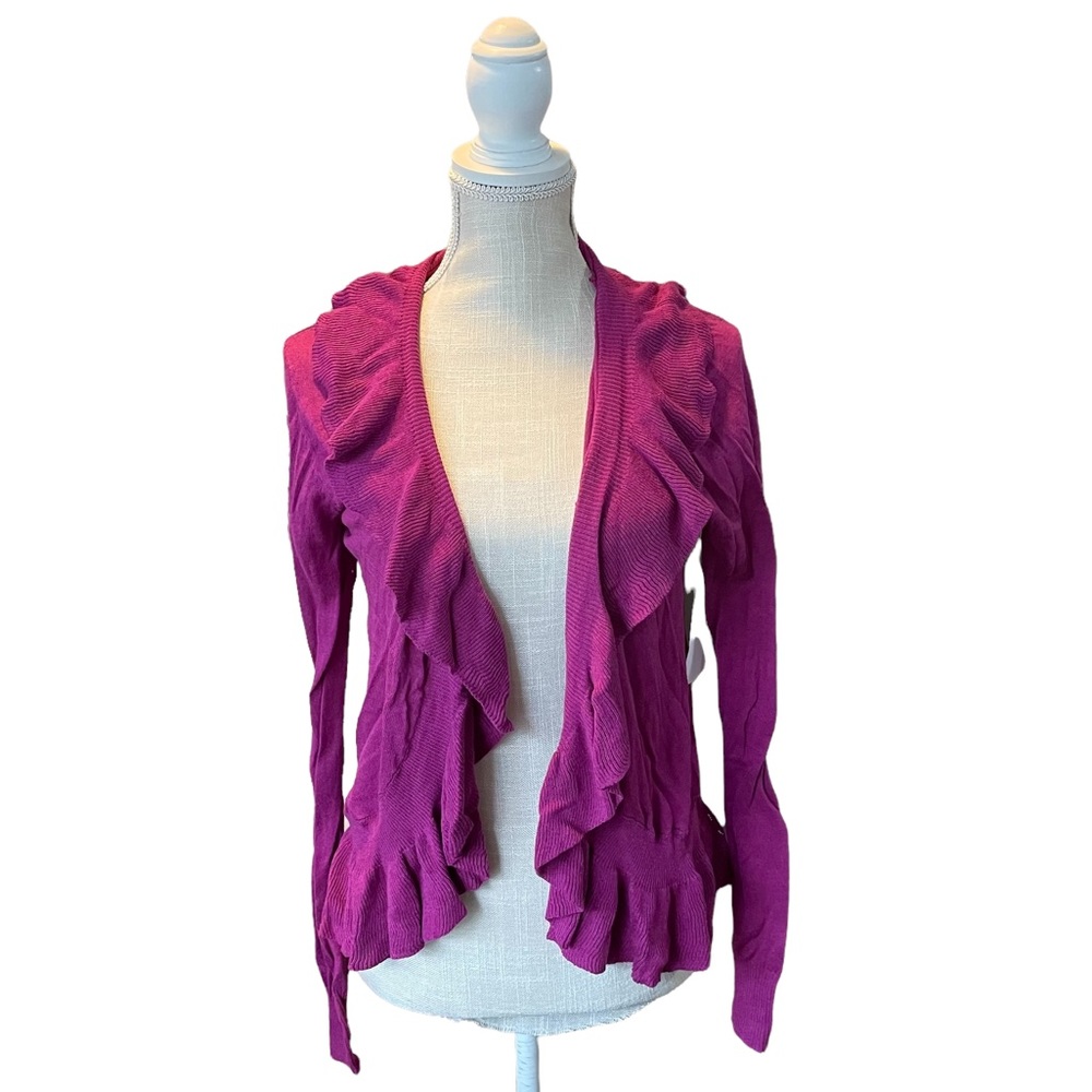Byron Lars Violet Ruffle Open Cardigan